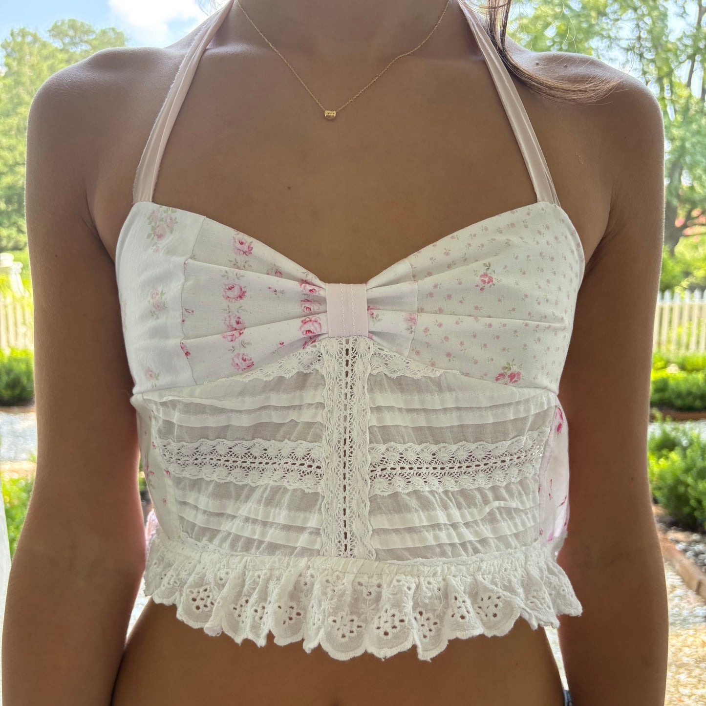 Pink floral patchwork top