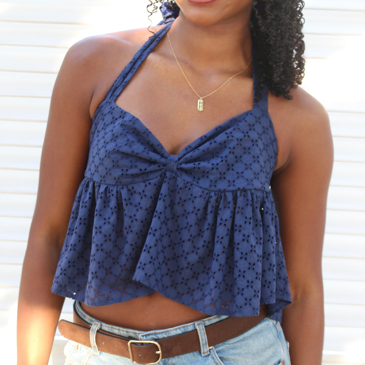 Paloma | navy eyelet halter 1/1