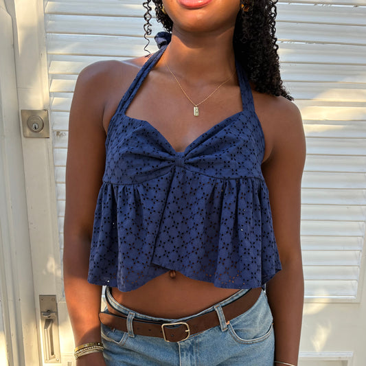 Paloma | navy eyelet halter 1/1