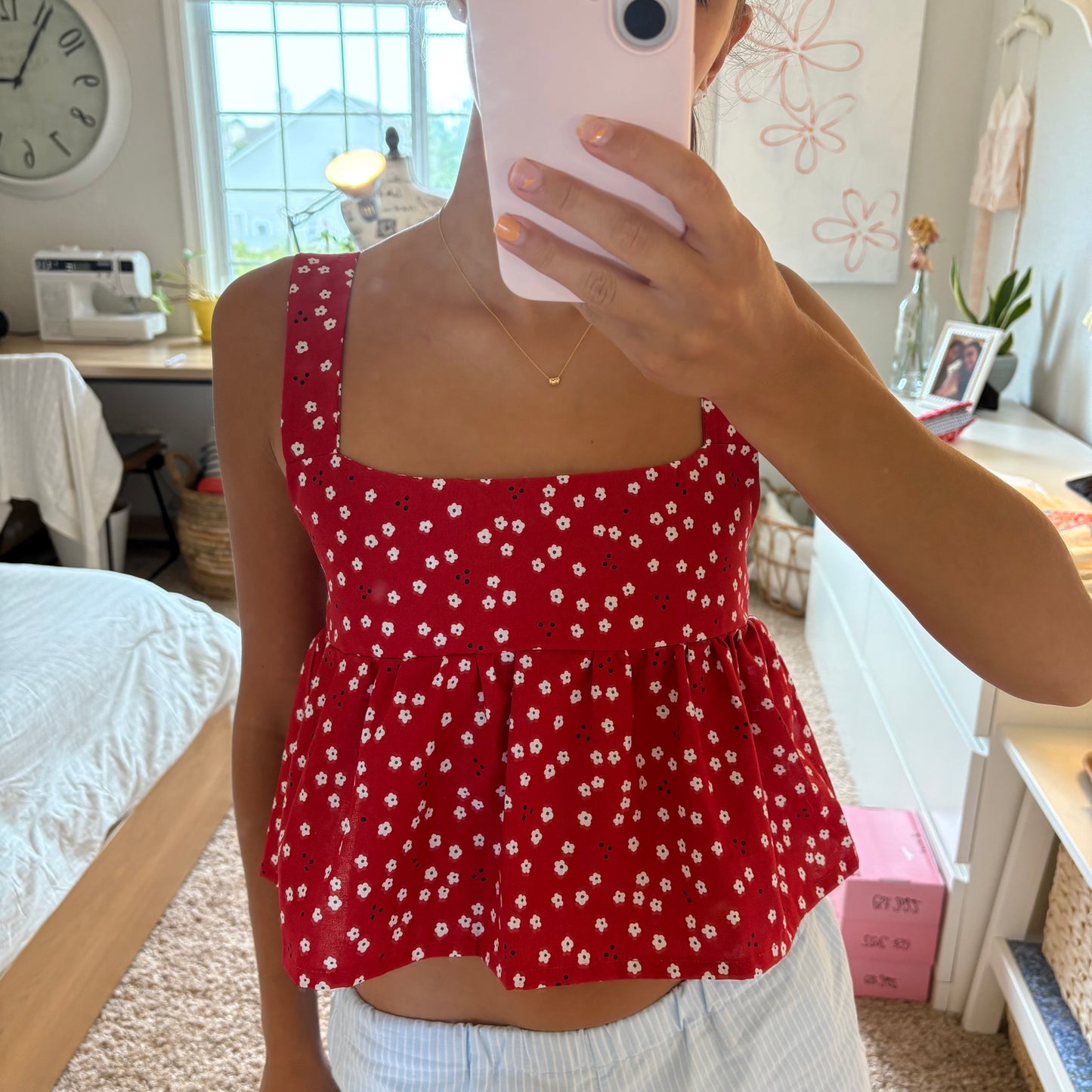 Red floral top