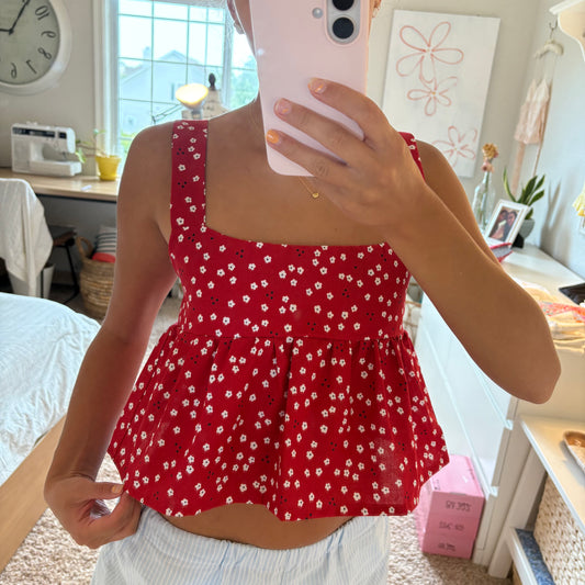 Red floral top
